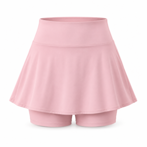 Style 1261 pink yoga skort with built-in shorts on white background