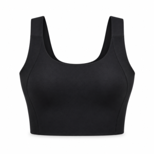 Style 619 black high-coverage sport bra on white background
