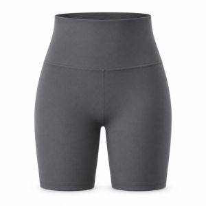 Style K02 graphite-gray high-waist biker shorts on white background